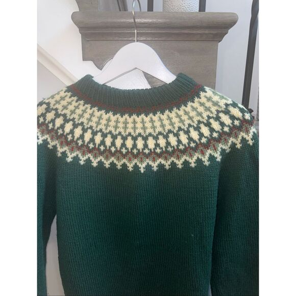 Vintage Breffni Crafts Leslie Poole Green Wool Blend Fair Isle Sweater sz 38 U.S - Picture 2 of 5
